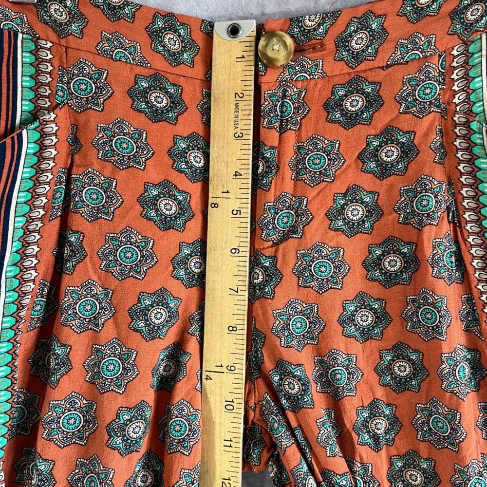 Elevenses Anthropologie Wide Leg Pants Womens 4 Orange Boho Tile Print Culottes - Picture 7 of 11